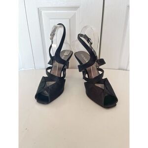 Prada Satin Open Peep Toe Strappy Cutouts Buckle Slingback Stiletto Pumps Heels